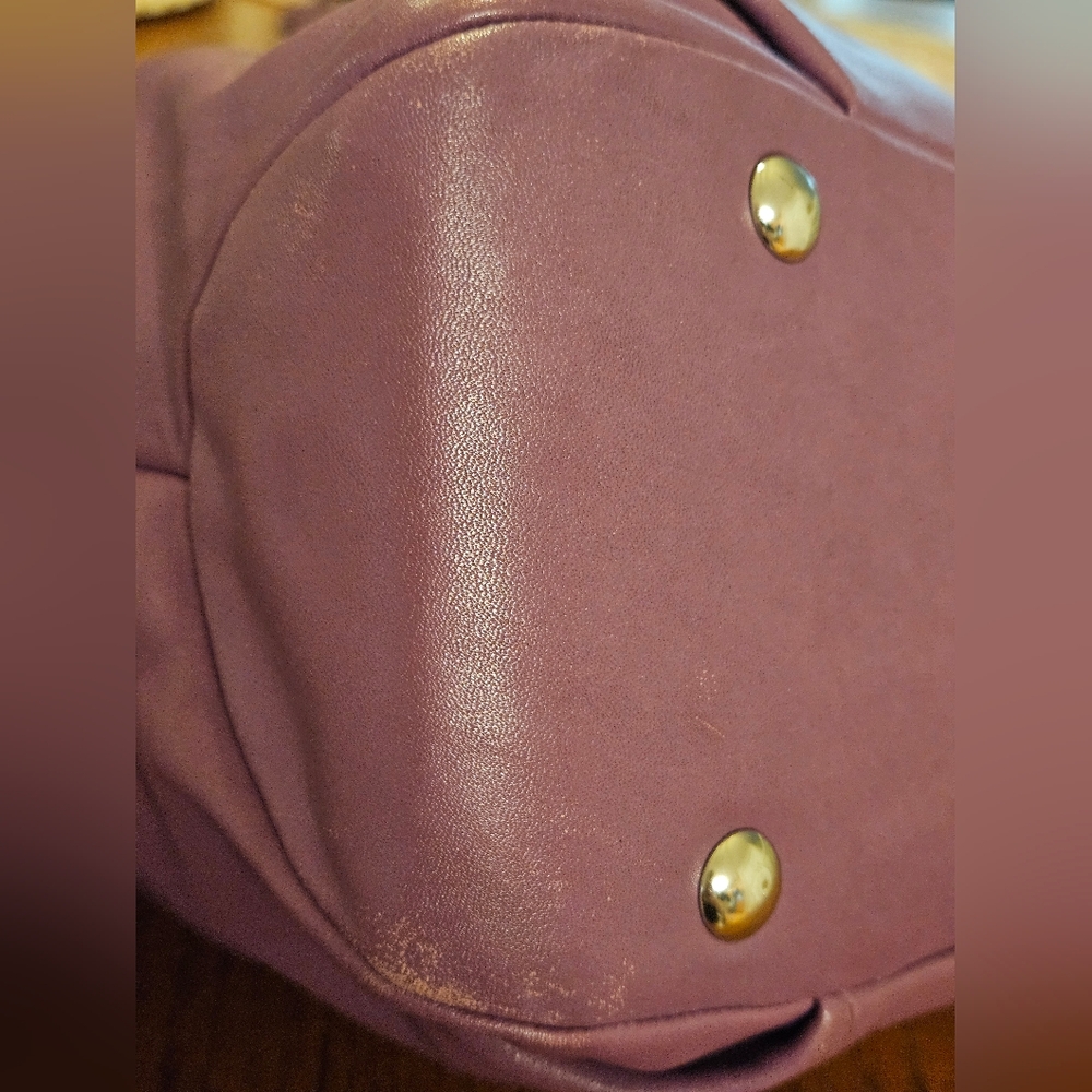Coach Berry Purple Leather Soho Shoulder Bag w/ Double Handles & Bottom Studs - Picture 16 of 16